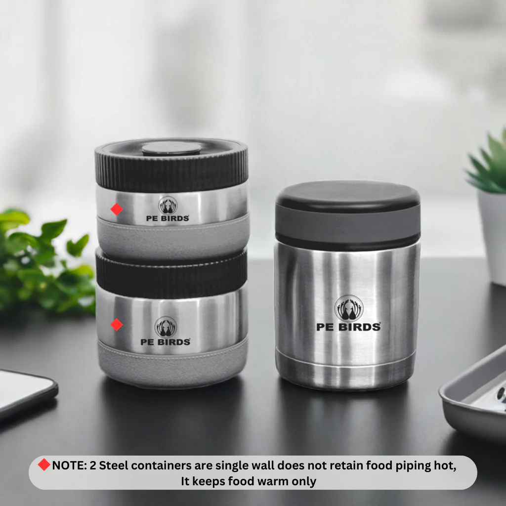 PeBirds Sambar Jar Nutri kit Lunch boxes 350ml Insulated food jar & 400ml & 300ml steel containers (It won’t keep food hot)