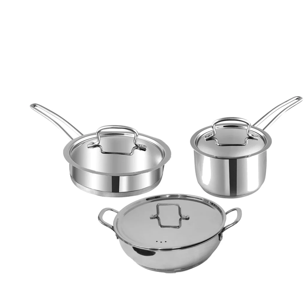 Deluxe Combo Set of 3 Pcs – Frypan 22cm+ Sauce Pan 18 cm+ Kadai 28 cm Sandwich Bottom